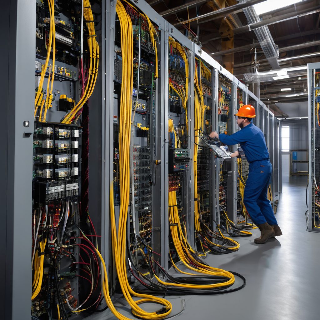 Expert electricians installing complex electrical wiring and power infrastructure systems