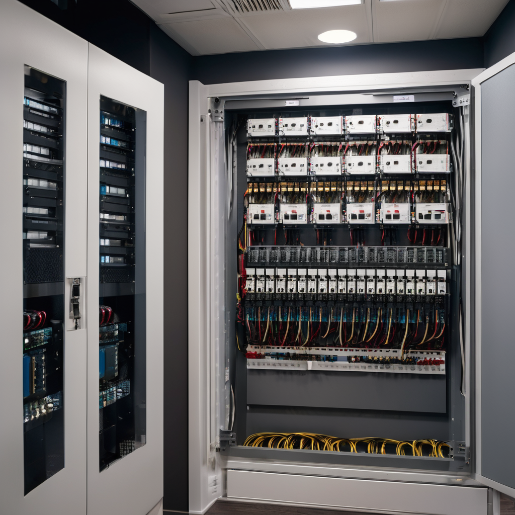 Modern electrical service panel with upgraded premium circuit breaker components and professional installation