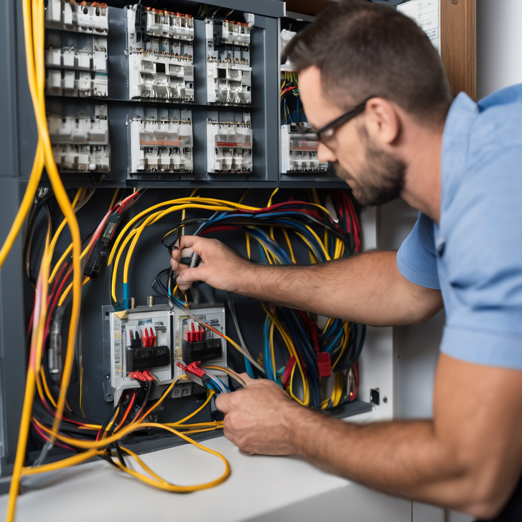 Professional electrician performing high-quality electrical installation and repair work with precision